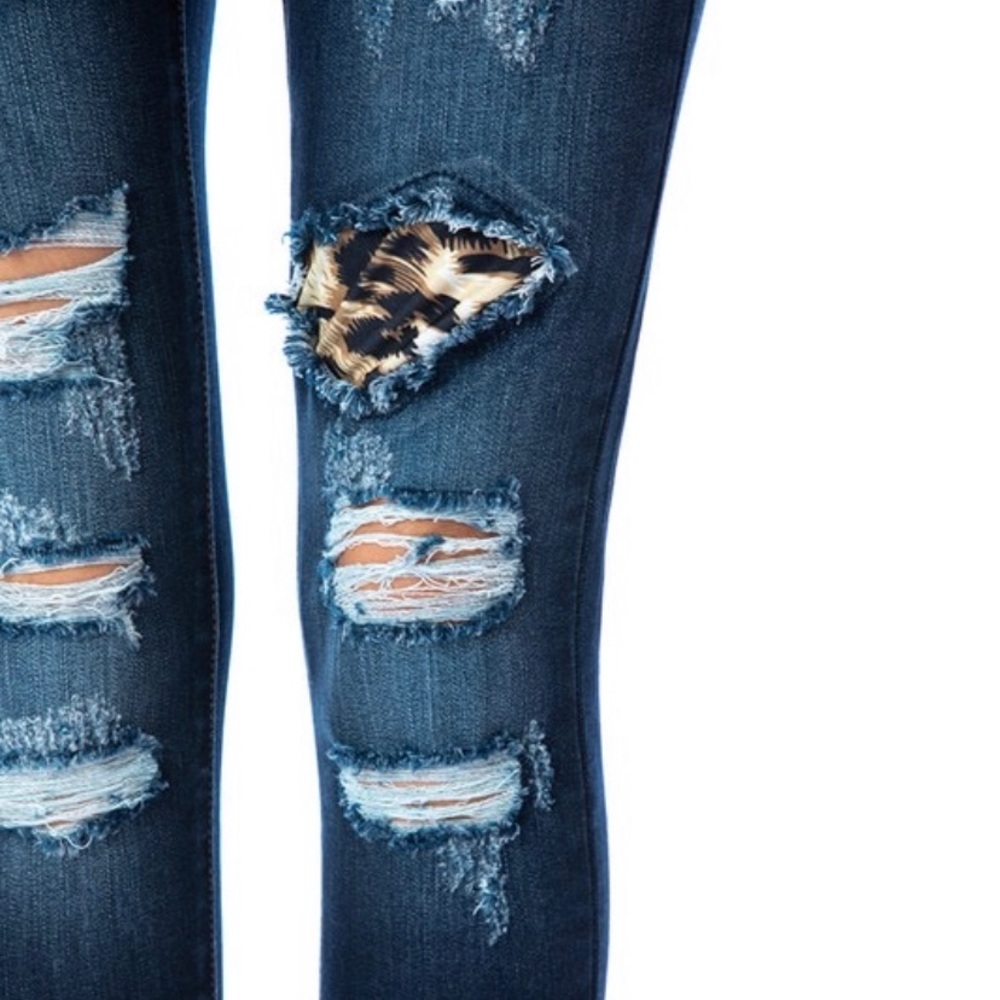 KanCan Leopard/Cheetah Patch Skinny Jeans - Picture 2 of 5